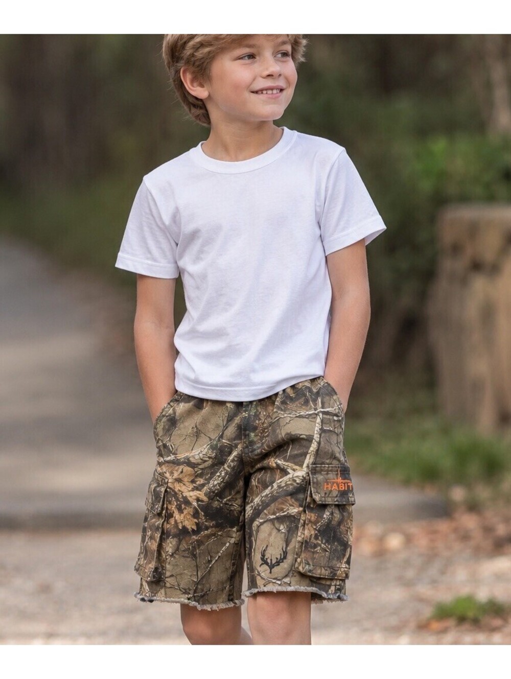 Habit Realtree Edge Camo Shorts Youth XL Hunting Cargo Cutoff Frayed 100% Cotton